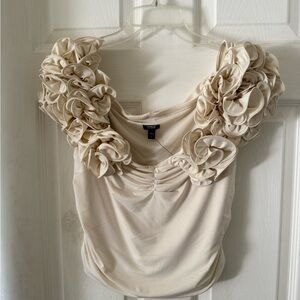Express Cream Ruffle Accent Blouse